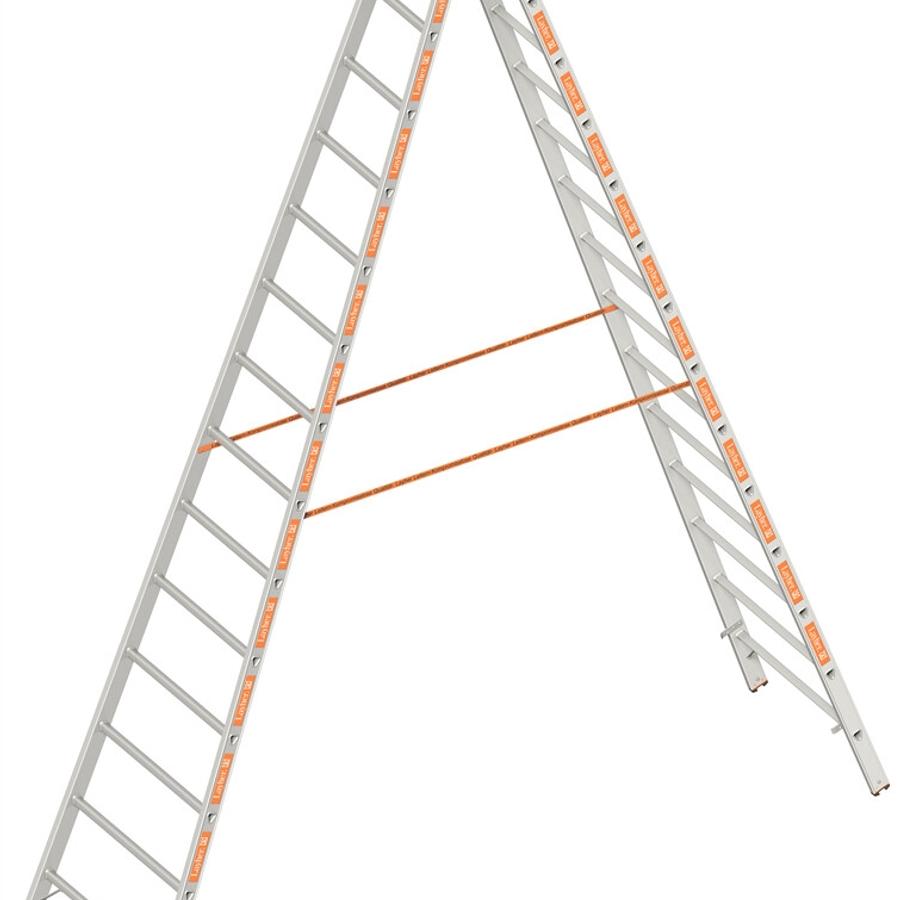 Layher dubbele Ladder 4,10m 2x14 Sporten Aluminium TOPIC