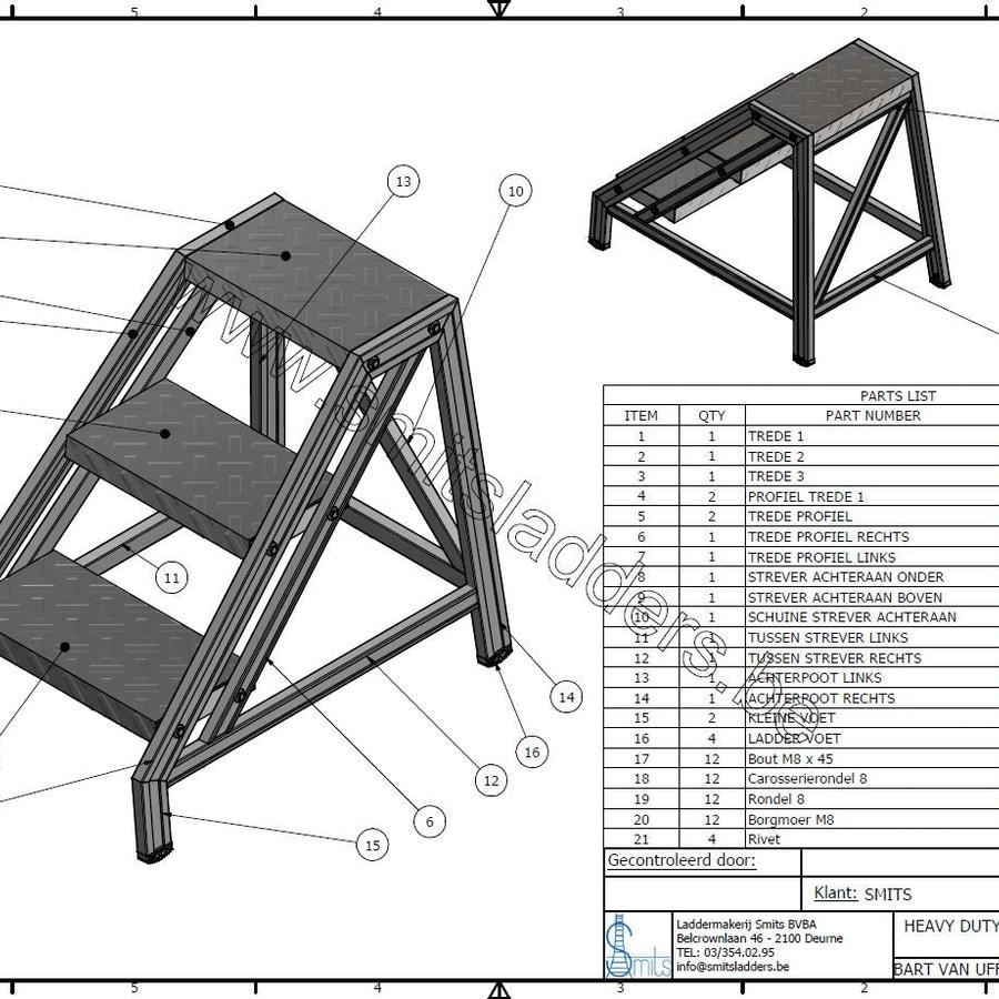 Smits stevige aluminium opstaptrap 3tr.