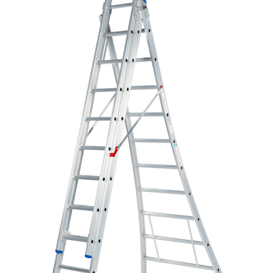 Solide Schuifladder / 3 x 10, open voet, reform,