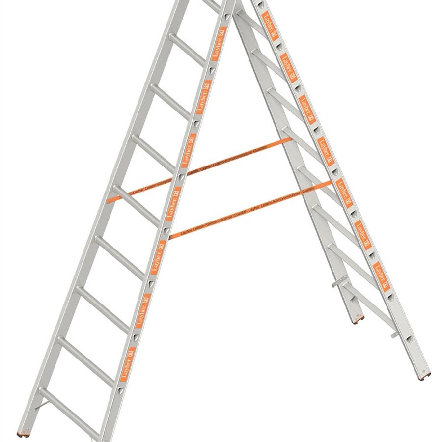 Layher dubbele Ladder 2,7m 2x9 Sporten Aluminium TOPIC