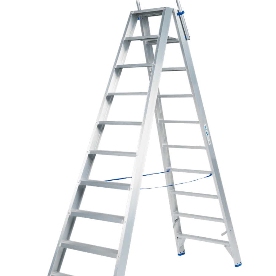 Solide Dubbele trapladder / 2 x 10 treden, klapbeugel