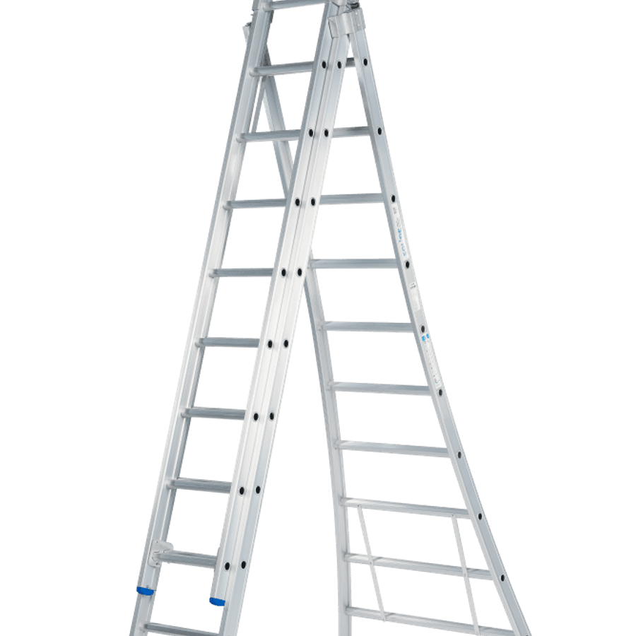 Solide Schuifladder / 3 x 10, open voet, reform, gevelrollen