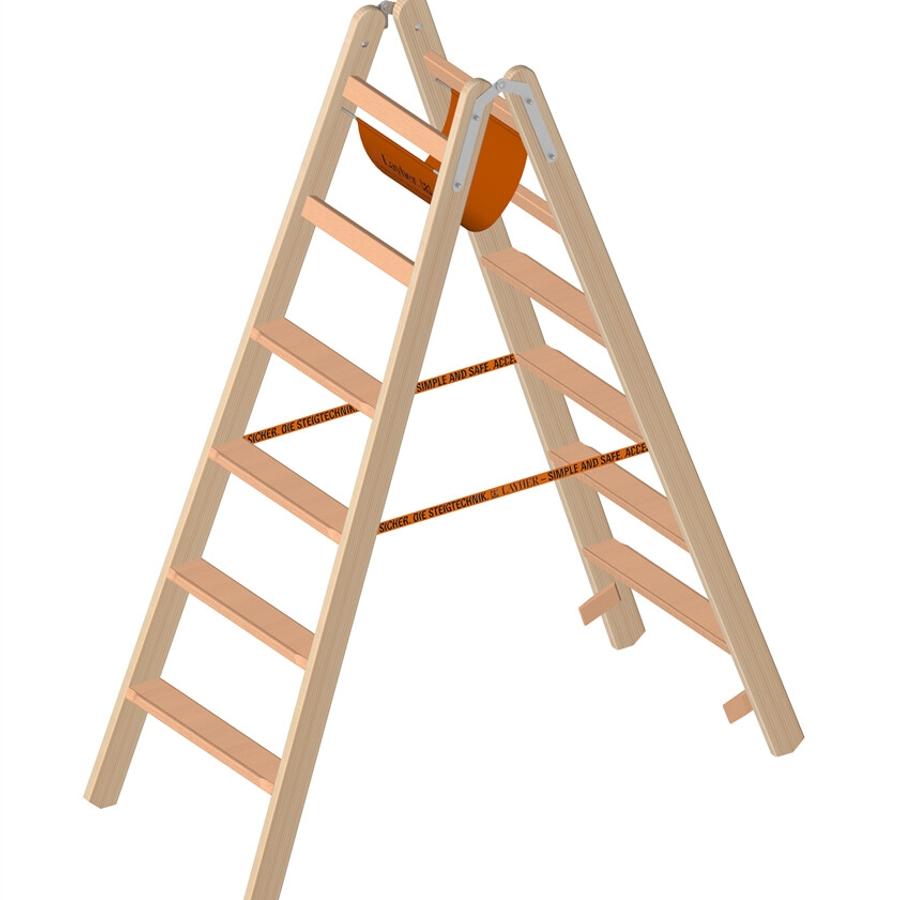 Layher houten dubbele trap met scharnier 2x6 tr.