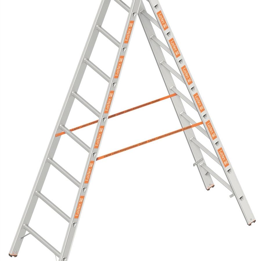 Layher dubbele Ladder 2,4m 2x8 Sporten Aluminium TOPIC