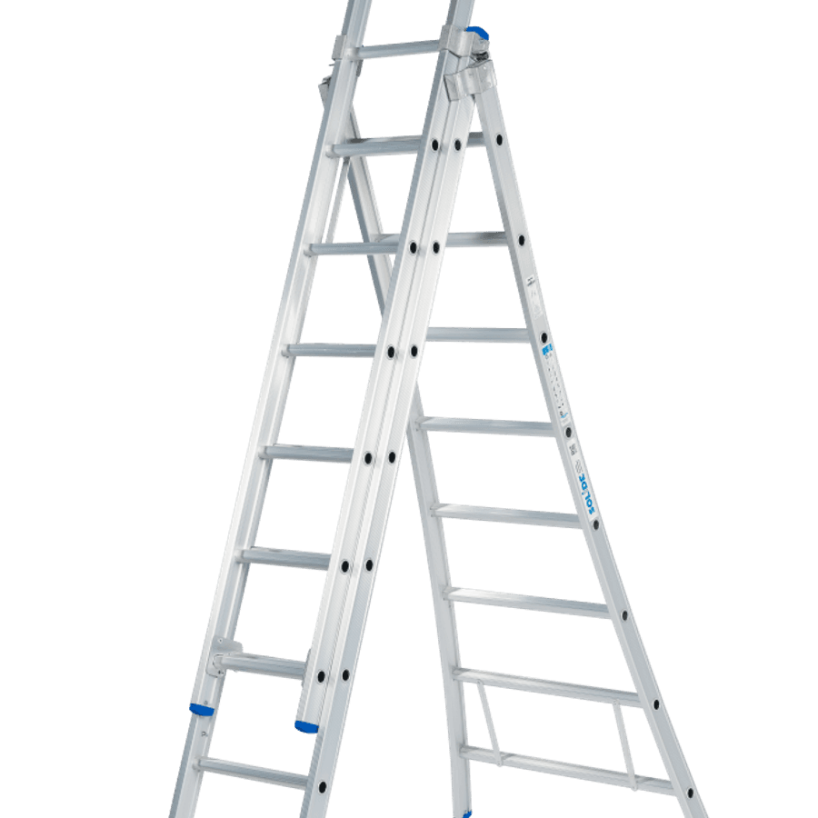Solide Schuifladder / 3 x 8, open voet, vrijstaand