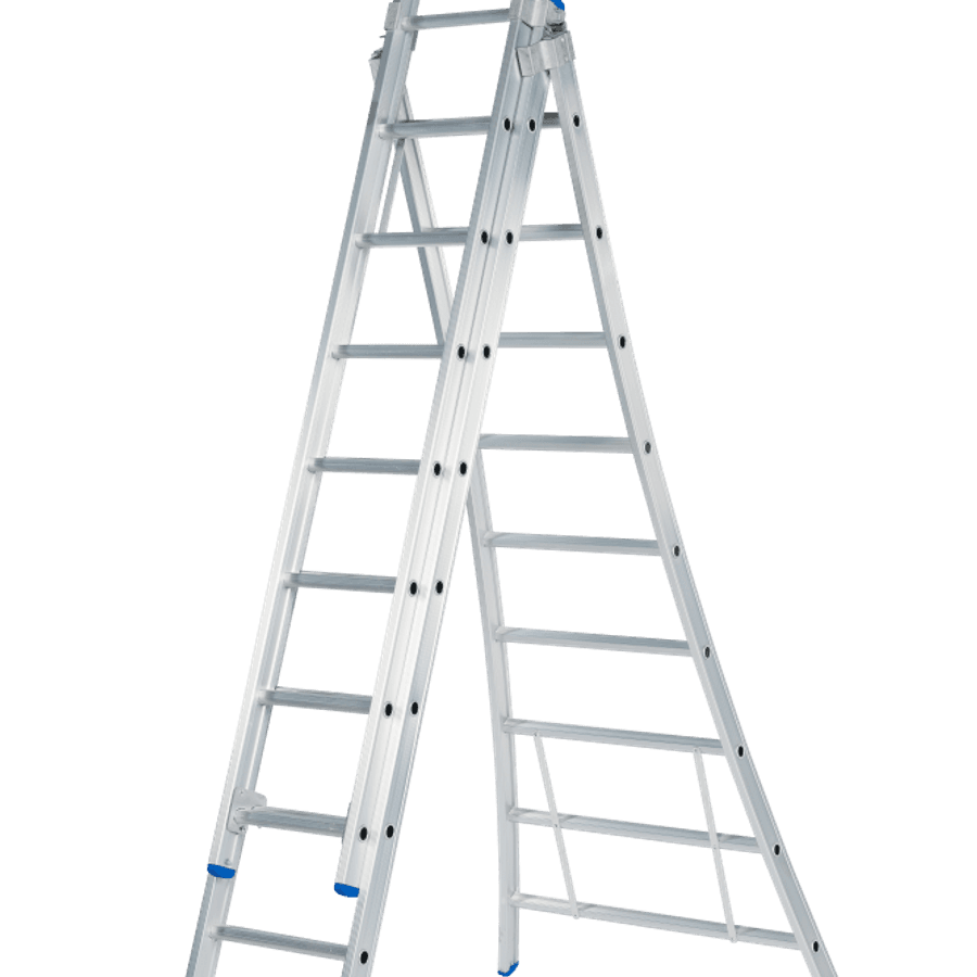 Solide Schuifladder / 3 x 9, open voet, reform