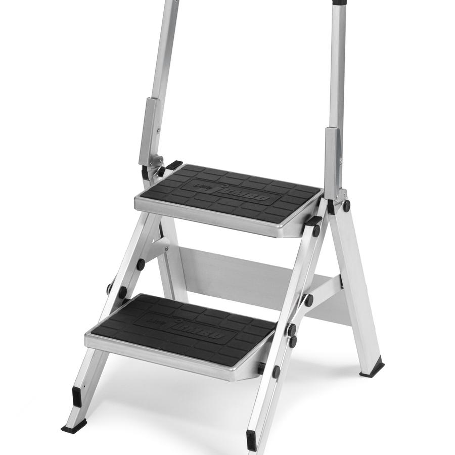 Jumbo aluminium trapladder 2 tr. met rubbermat en beugel