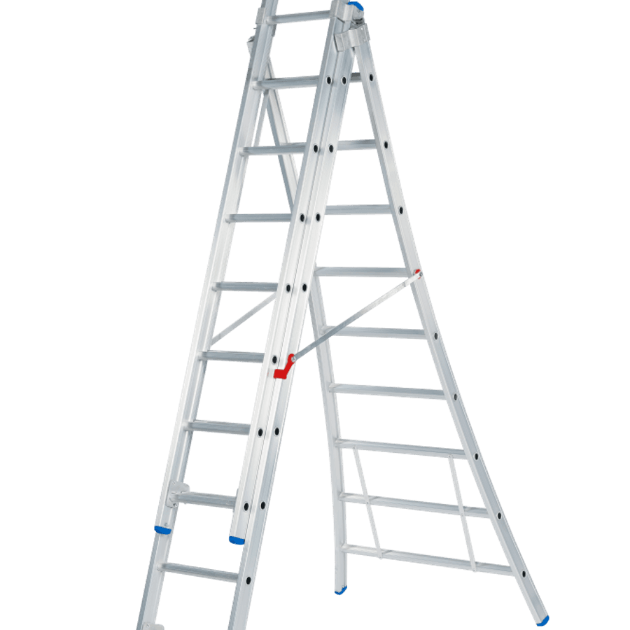 Solide Schuifladder / 3 x 9, open voet, reform,