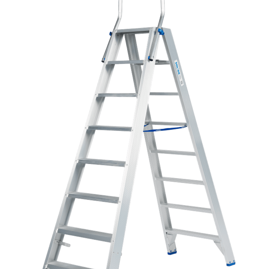 Solide Dubbele trapladder / 2 x 8 treden, klapbeugel
