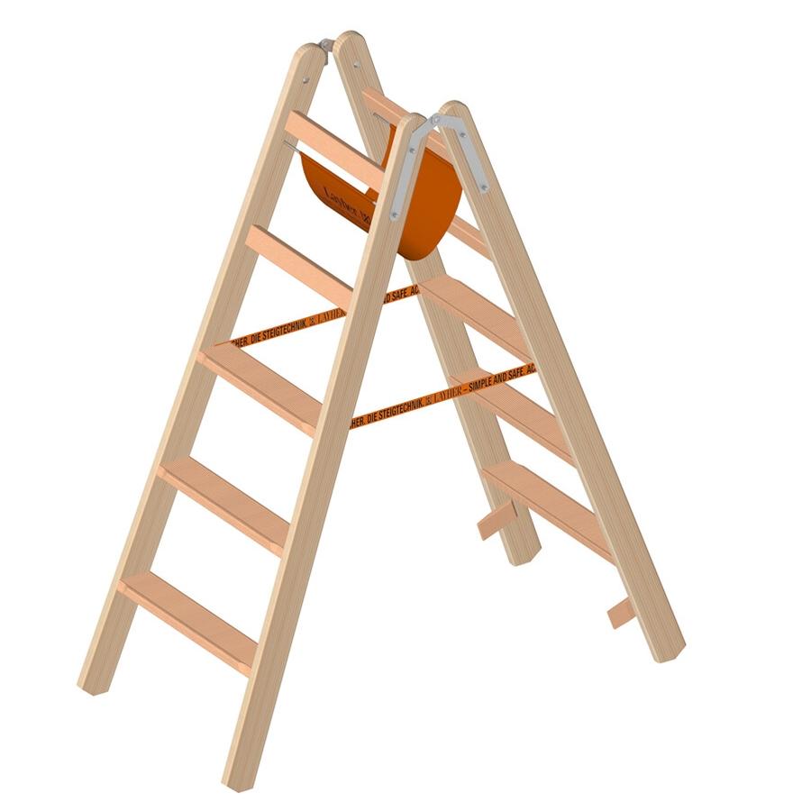 Layher houten dubbele trap met scharnier 2x5 tr.