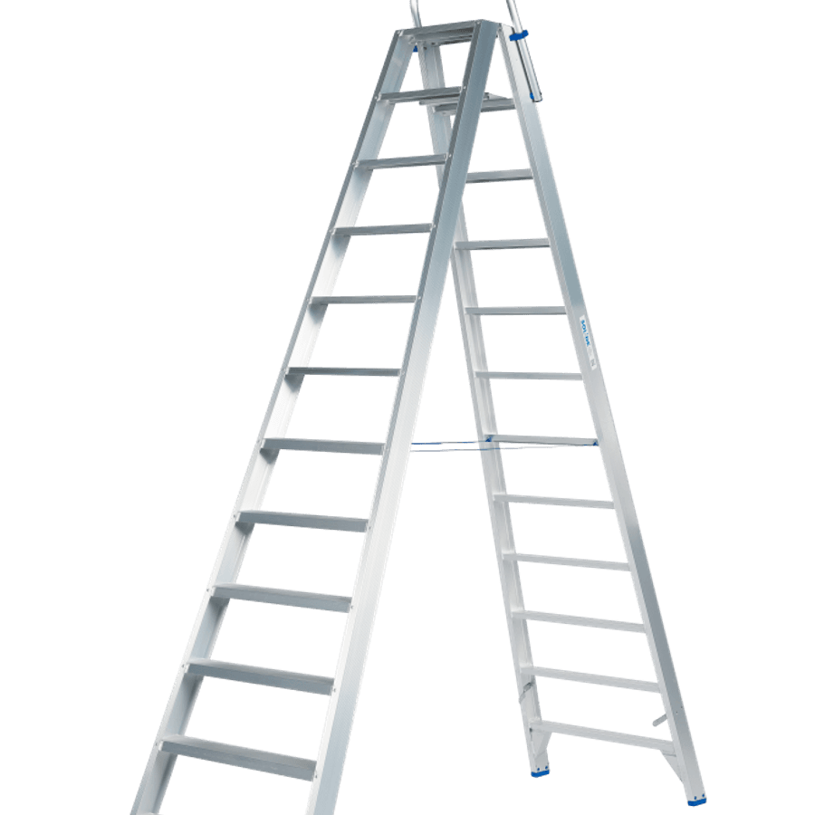 Solide Dubbele trapladder / 2x12 treden, klapbeugel