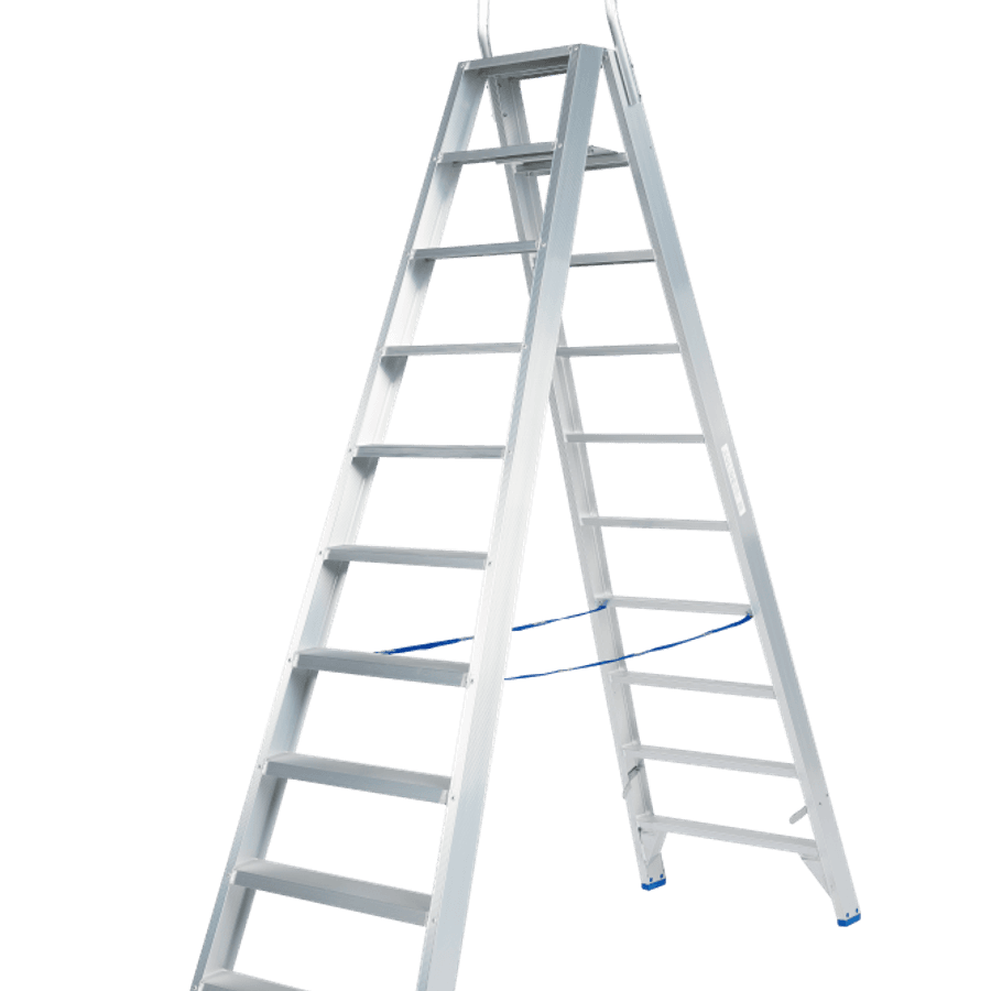 Solide Dubbele trapladder / 2 x 10 treden, vaste beugel
